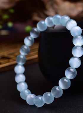 手链手串饰品蓝色猫眼石 手链时尚简约百搭 天然蓝猫眼手链手串