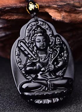 天然黑曜石虚空藏吊坠属虎生肖牛