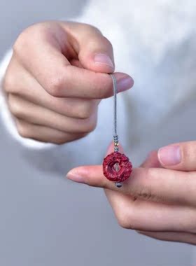 原创独家设计天然原矿朱砂 紫金砂龙扣手机挂件钥匙扣 纯手工雕刻