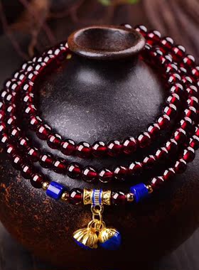 天然多层烤蓝百搭石榴石手串