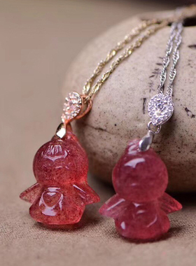 天然草莓晶小天使吊坠 草莓石天使吊坠 天然水晶天使挂坠