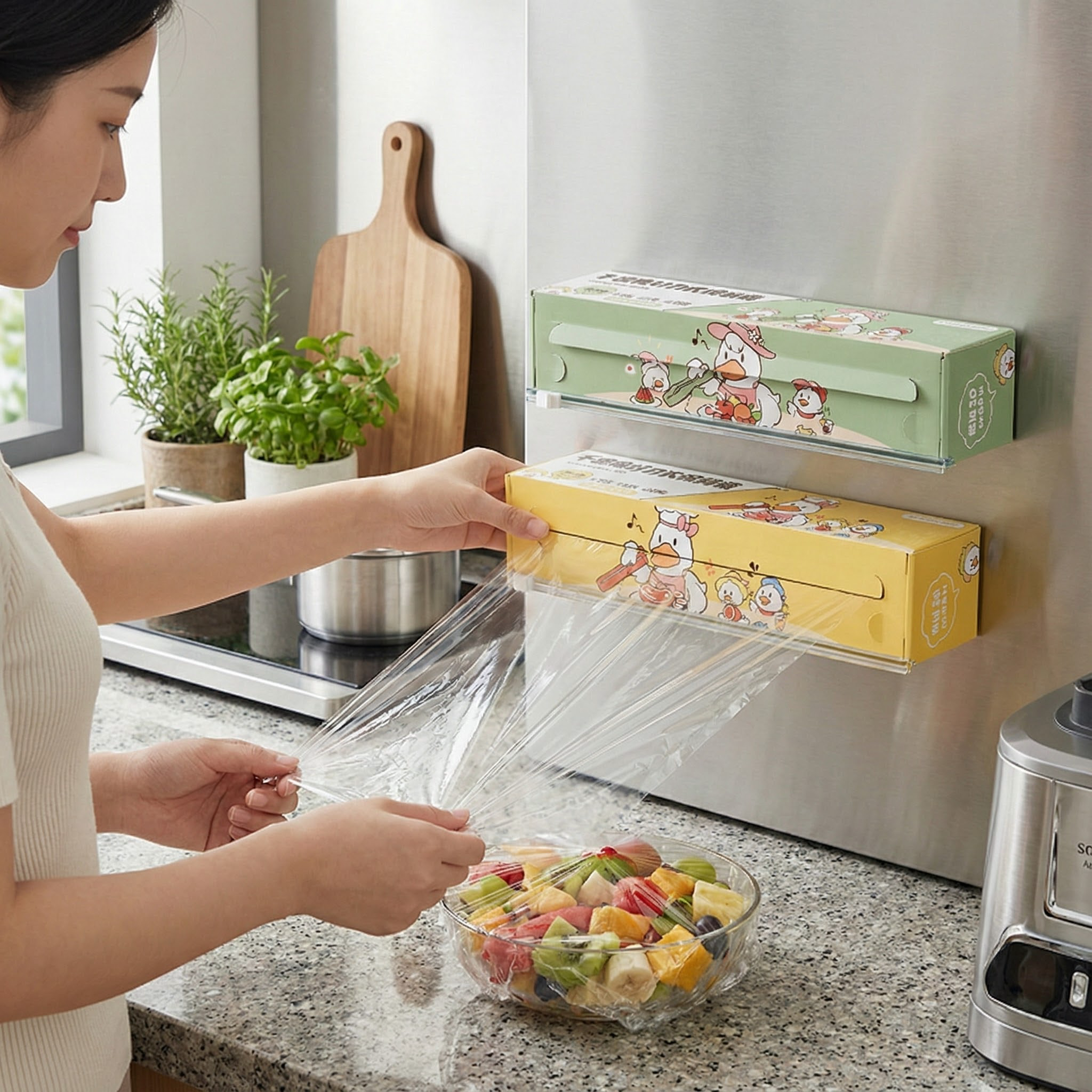 干饭鸭划刀式保鲜膜厨房磁吸保鲜膜切割器新款盒装保鲜膜居家家用,淘宝优惠券,粉丝福利购,淘宝优惠卷