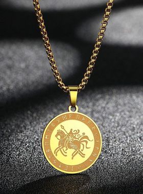 时尚北欧奥丁维京符文马项链不锈钢链吊坠男性珠宝礼品颈链