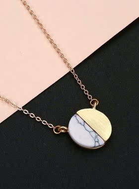 白色大理石圆形男士几何吊坠项链