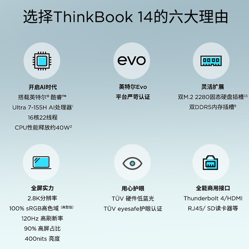【24期免息】联想笔记本电脑ThinkBook14/16 2024新品英特尔酷睿Ultra5/7 14英寸商务办公超轻薄便携ThinkPad - 图0