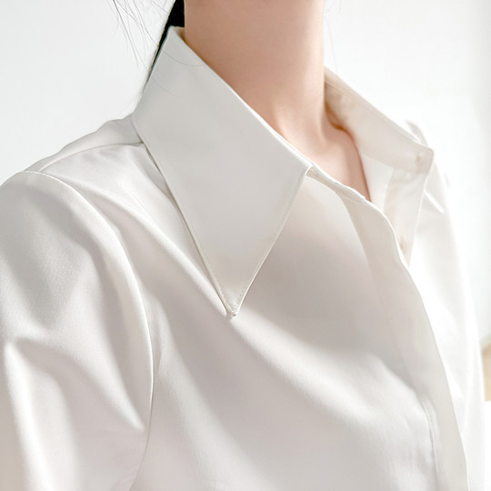 高级感白色衬衫女气质通勤职业抗皱轻奢正装2025秋季长袖正肩衬衣