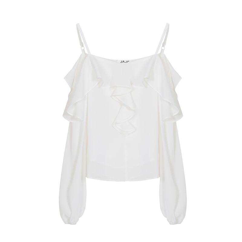 女网红一字肩锁骨2022夏季女装吊带 jajp蕾丝衫/雪纺衫