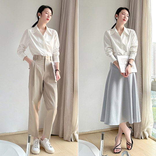 高级感白色衬衫女气质通勤职业抗皱轻奢正装2025秋季长袖正肩衬衣