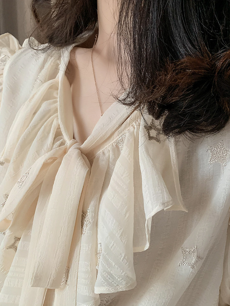 秋气质设计感荷叶边小众长袖女衬衫 jajp衬衫