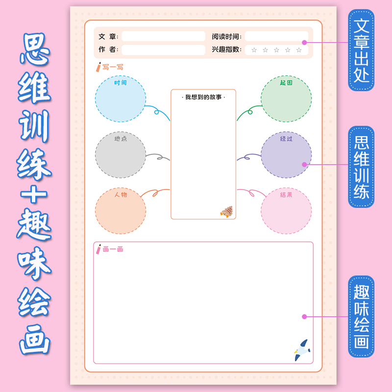 思维导图阅读小学生专用摘记读书笔记本儿童摘抄好词好句笔记本B5课外读书读后感悟记录登记卡摘录本画画16k