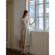 SimpleRetro Gossamer Whisper Cool Tencel Retro V-neck Plant-based Embroidered Suit Skirt/ກະໂປ່ງເສື້ອນ້ອຍ
