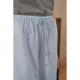 SimpleRetro elastic waist ສີຟ້າ straight casual pants ແມ່ຍິງ linen summer ເຢັນ drape pants ຂາກ້ວາງ