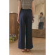 SimpleRetro elastic waist ສີຟ້າ straight casual pants ແມ່ຍິງ linen summer ເຢັນ drape pants ຂາກ້ວາງ