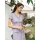 SimpleRetro ສີມ່ວງ mist dance ຝຣັ່ງ exquisite linen ຝ້າຍຄໍ V-neck lace embroidered ສິ້ນຊຸດສໍາລັບແມ່ຍິງເບິ່ງກະທັດຮັດ