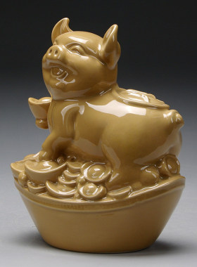 土黄色陶瓷小猪猪摆件十二生肖吉祥物客厅补角化解家居装饰工艺品