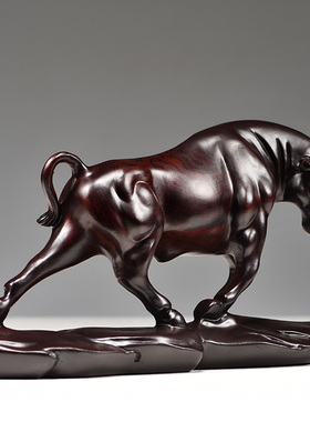 黑檀木质牛摆件实木雕刻华尔街牛生肖吉祥物饰品桌面摆设红木工艺