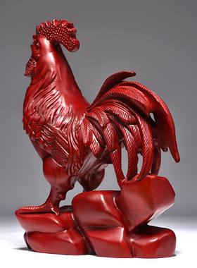 红花梨木雕大公鸡摆件红木工艺品