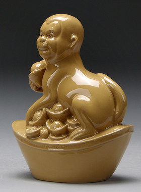 土黄色陶瓷小猴子摆件十二生肖吉祥物客厅补角化解家居装饰工艺品