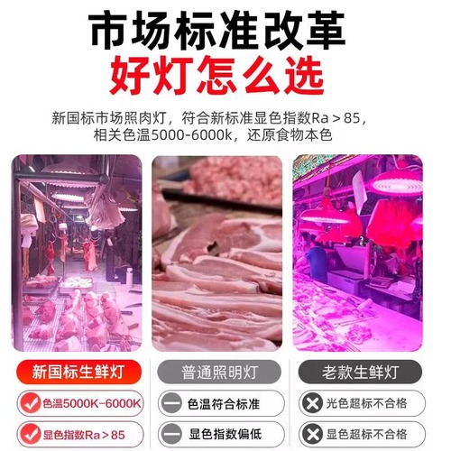 公牛2024新国标隐形红led生鲜灯猪肉水果熟食白光鲜肉市场专用灯