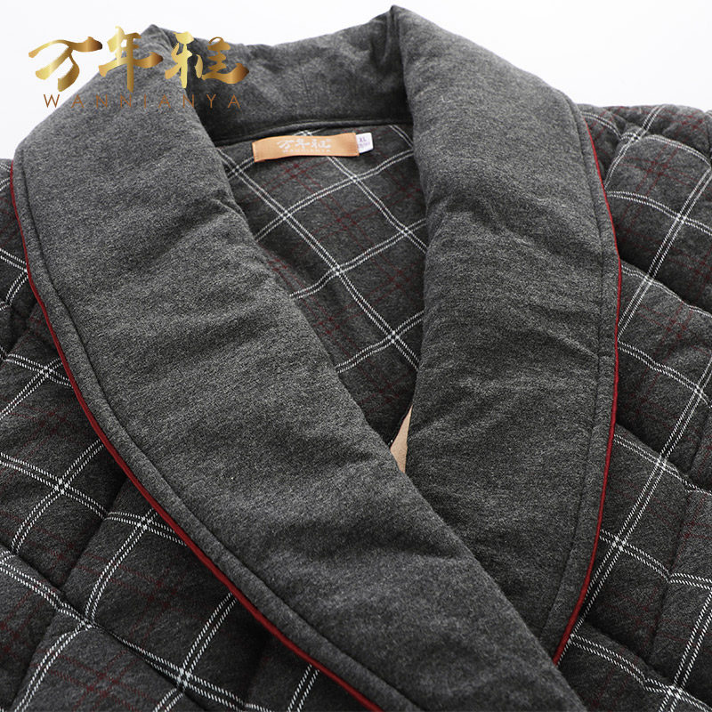 冬季长款纯棉夹棉全棉男士睡袍 万年雅内衣睡衣/家居服套装