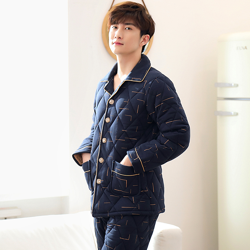 冬季三层纯棉男款秋冬款夹棉睡衣 万年雅内衣睡衣/家居服套装