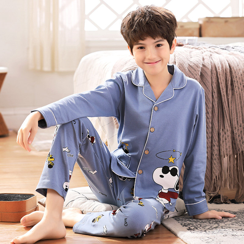男孩长袖纯棉春秋款中大童睡衣 jianabear加拿熊内衣旗舰睡衣/家居服套装
