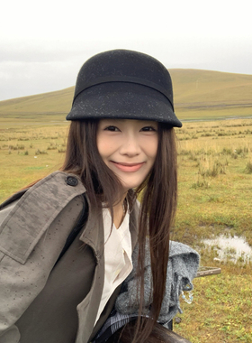 气质黑色小礼帽女秋冬平顶马术帽