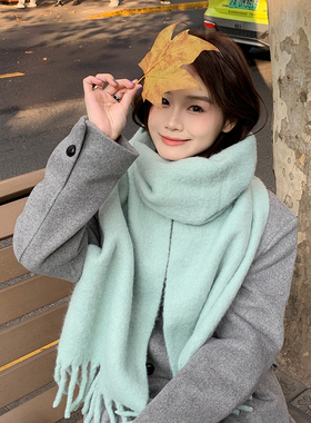 韩版纯色羊绒混纺围巾女冬季保暖