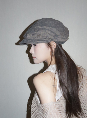 日系文艺条纹棉麻报童帽子女
