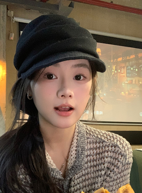 暗黑风小众褶皱报童帽女八角帽