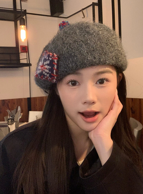 日系费尔岛贴布针织贝雷帽子女