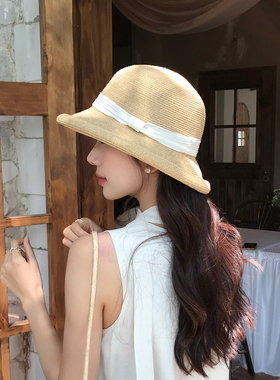 森系文艺圆顶草帽女夏季遮阳帽