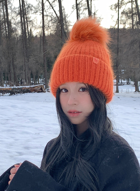 时尚兔毛针织帽女冬季保暖毛线帽