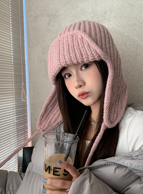 日系可爱针织毛线帽女秋冬雷锋帽