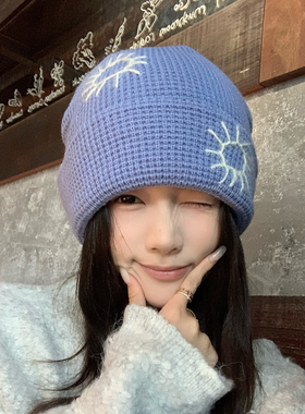 初恋蓝色帽子女冬季保暖针织帽