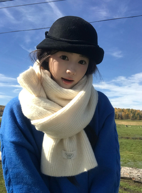 加长加厚简约针织毛线围巾女冬季