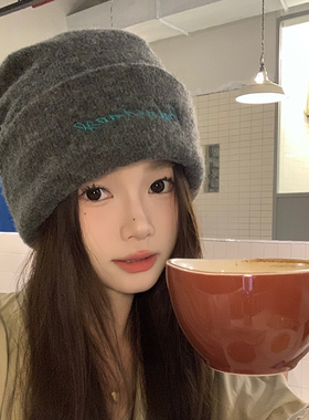 韩版大头针织帽女秋冬保暖毛线帽