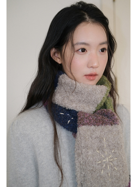 韩系加长拼色围巾女冬季加厚围脖