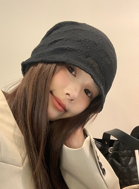 薄款堆堆帽女秋冬显脸小日系冷帽