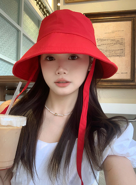 韩版速干蝴蝶结大檐渔夫帽女夏季