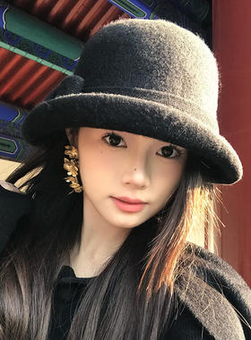 气质复古羊毛小礼帽女冬季盆帽