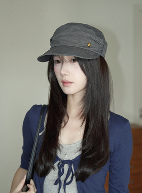 时尚平顶马术帽日系褶皱报童帽女