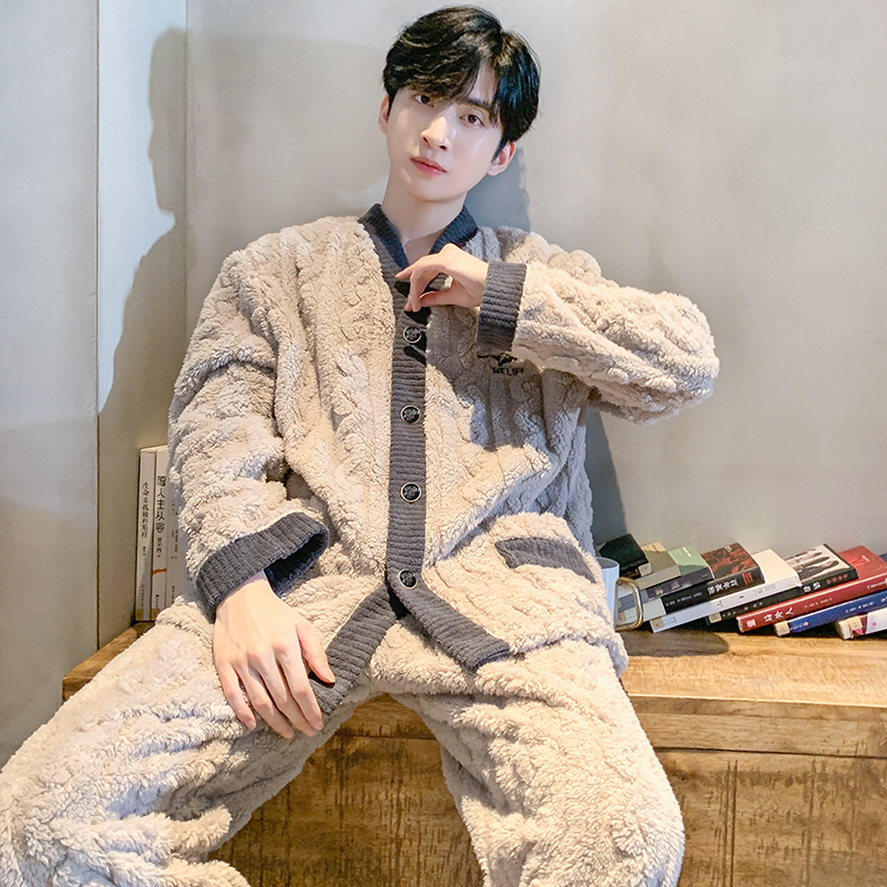 男冬2022秋冬加绒简约珊瑚绒睡衣 cdmp睡衣/家居服套装