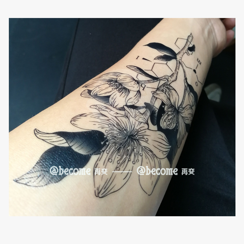 再变绽放原创tattoo纹身贴花臂防水持久机械花支超逼真半臂男女-图2