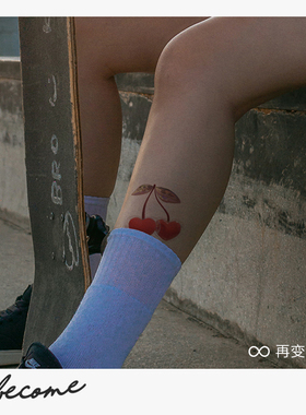 再变纹身贴樱桃心防水可爱少女