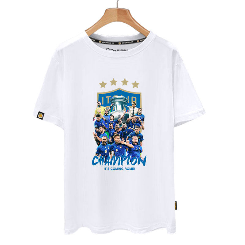 欧洲杯意大利夺冠纪念纯棉短袖t恤衫男女博努奇足球衣服球迷半袖 - 图3