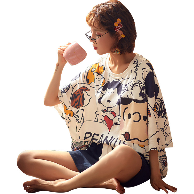 恬穗夏季女短袖纯棉卡通休闲睡衣 恬穗睡衣/家居服套装