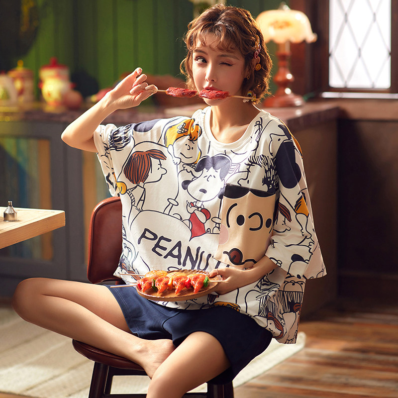 恬穗夏季女短袖纯棉卡通休闲睡衣 恬穗睡衣/家居服套装