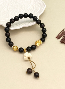 民族风黑檀木寿山石四叶草手链女简约风莲花福袋景区热销饰品