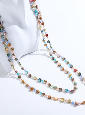欧美小众y2k多巴胺彩色贝壳串珠长款项链女波西米亚秋季毛衣链品